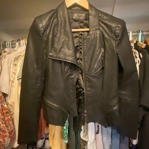 Black leather crop jacket